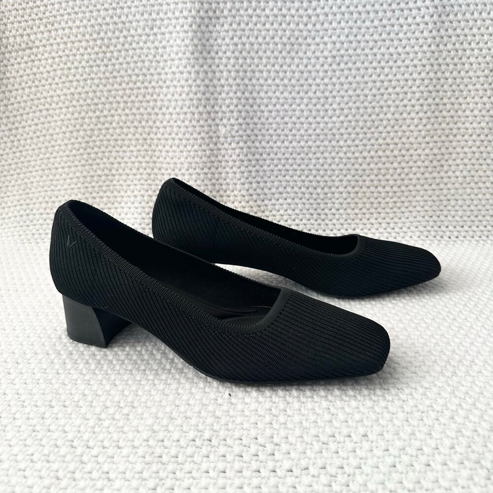 Vivaia Melody Black Ribbed Knit Square Toe Block Low Heel Pump Shoes 42 10.5 US